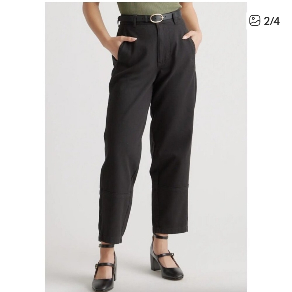 Quince Black Stretch Cotton Twill Barrel Leg Pants sz 8/29 Women's Tapered PO